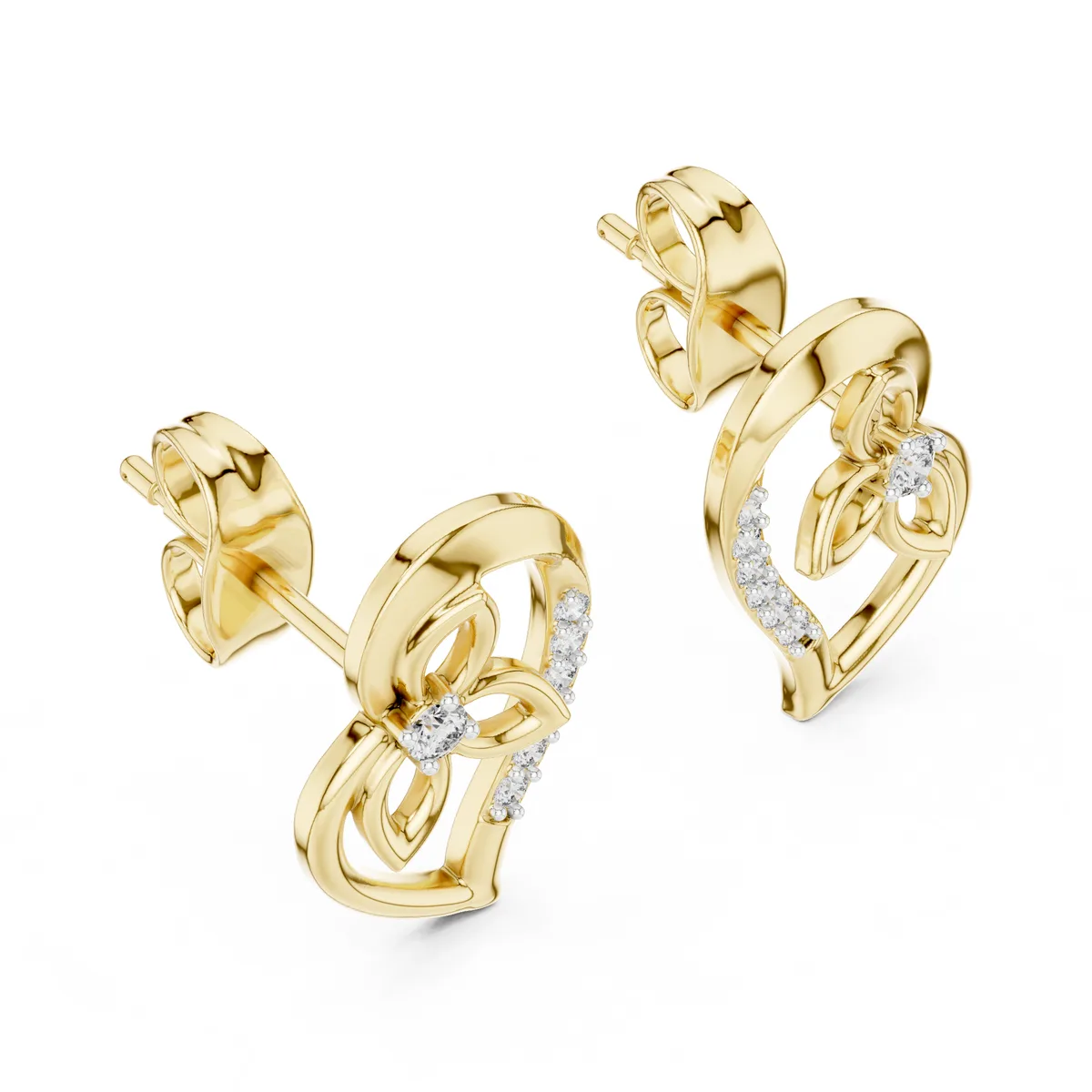 Open Heart Diamond Stud Earrings in yellow gold