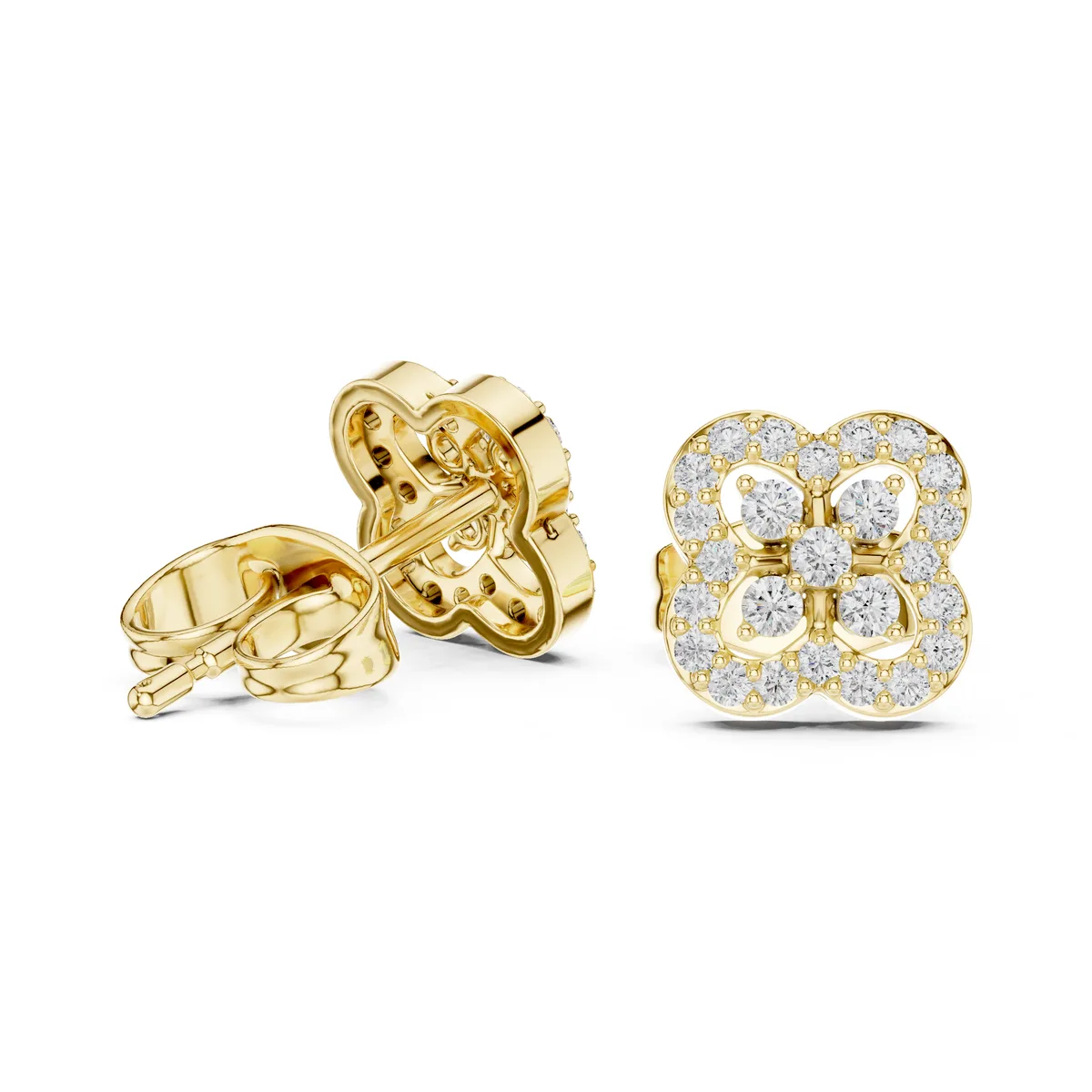 Clover Halo Diamond Stud Earrings in yellow gold