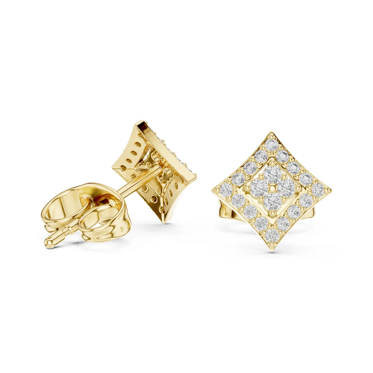 Kite Halo Diamond Stud Earrings in yellow gold