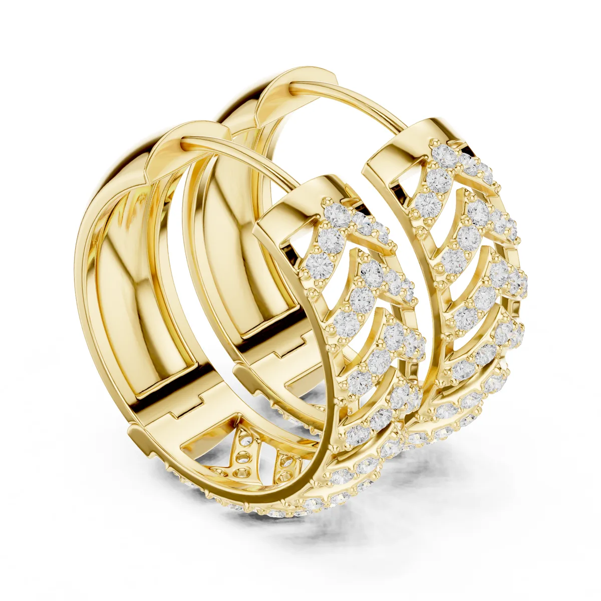 Leaf Pavé Diamond Hoop Earrings in yellow gold
