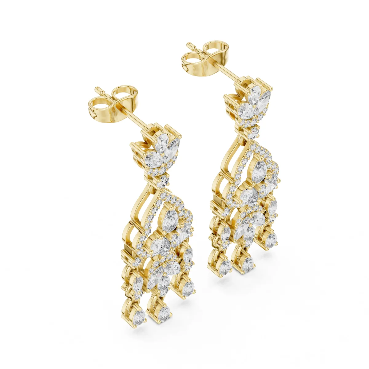 Chandelier Diamond Drop Earrings in yellow gold