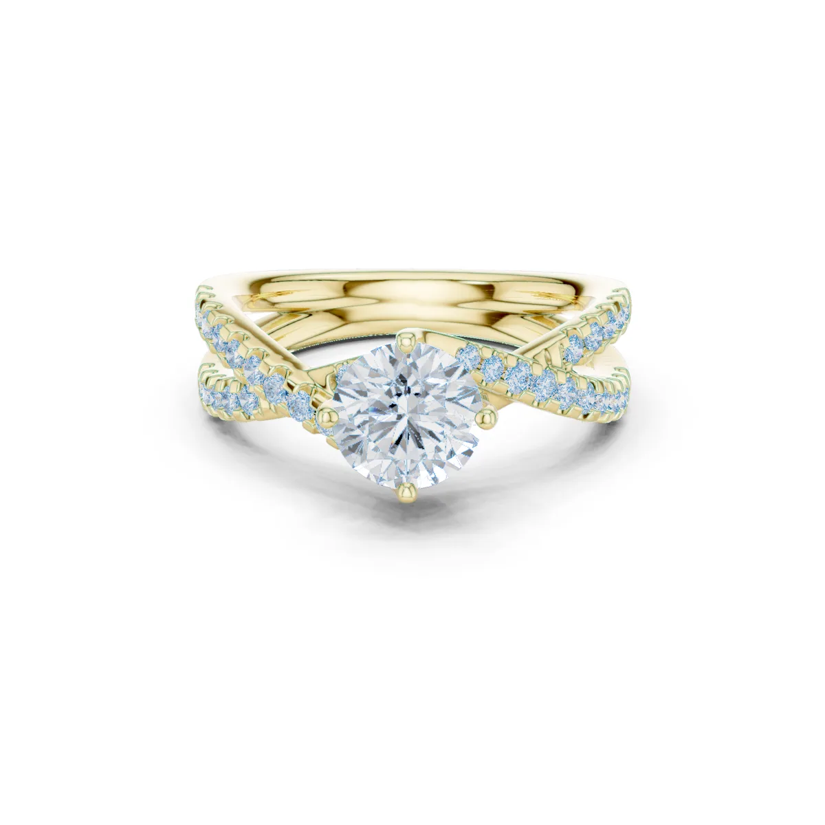 Crossover Pavé Diamond Engagement Ring in yellow gold