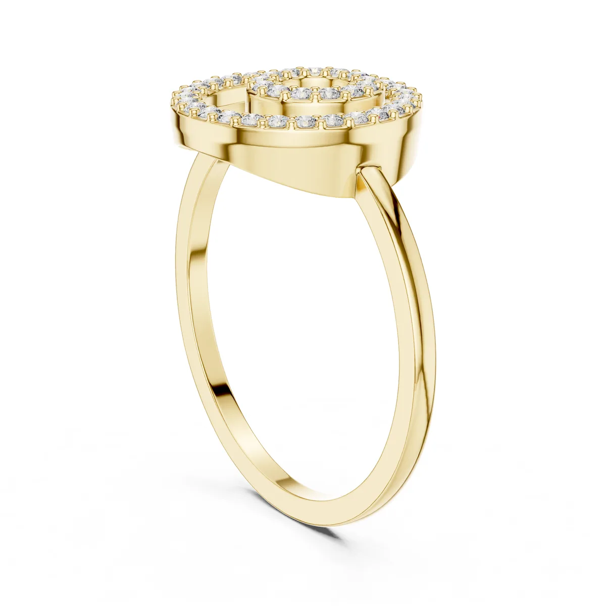 Pavé Disc Diamond Ring in yellow gold