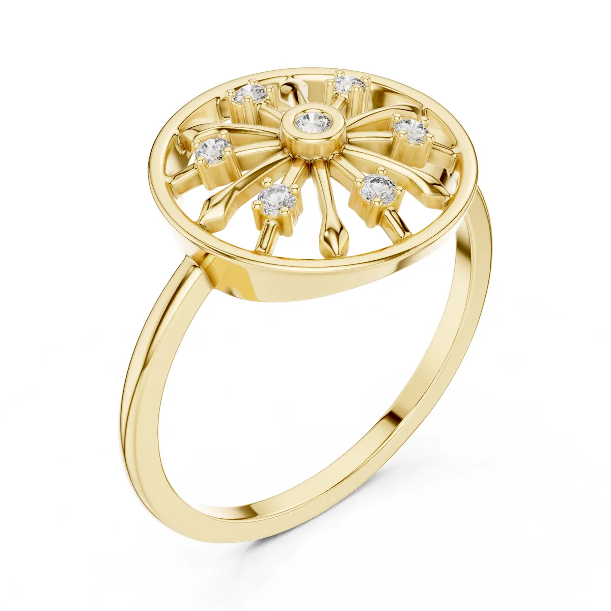Celestial Wheel Diamond Ring in yellow gold
