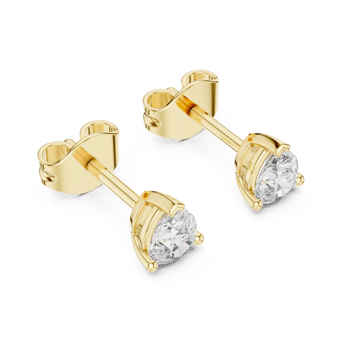 Round Solitaire Diamond Stud Earrings in yellow gold
