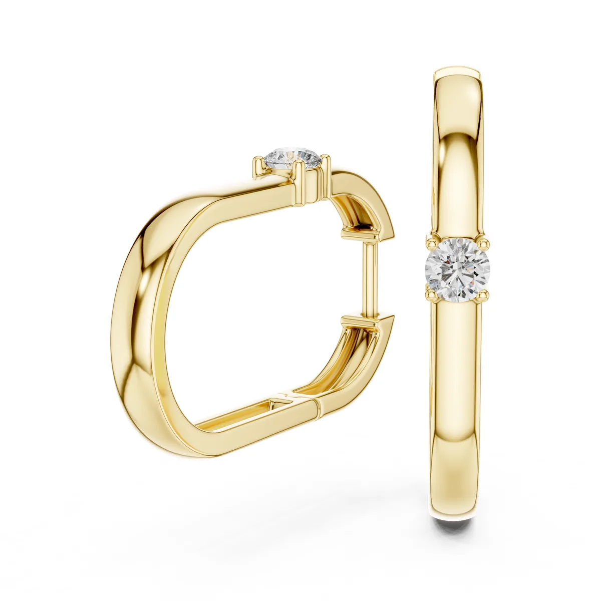 Single-Stone Diamond Huggie Hoops in yellow gold