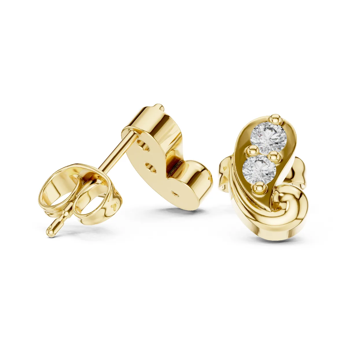 Two-Stone Swirl Diamond Stud Earrings in yellow gold