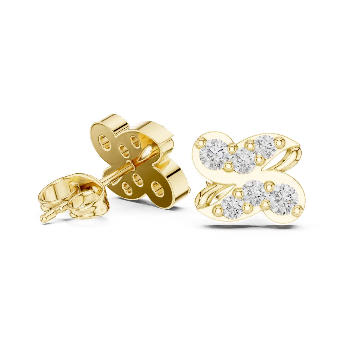 Butterfly Diamond Stud Earrings in yellow gold