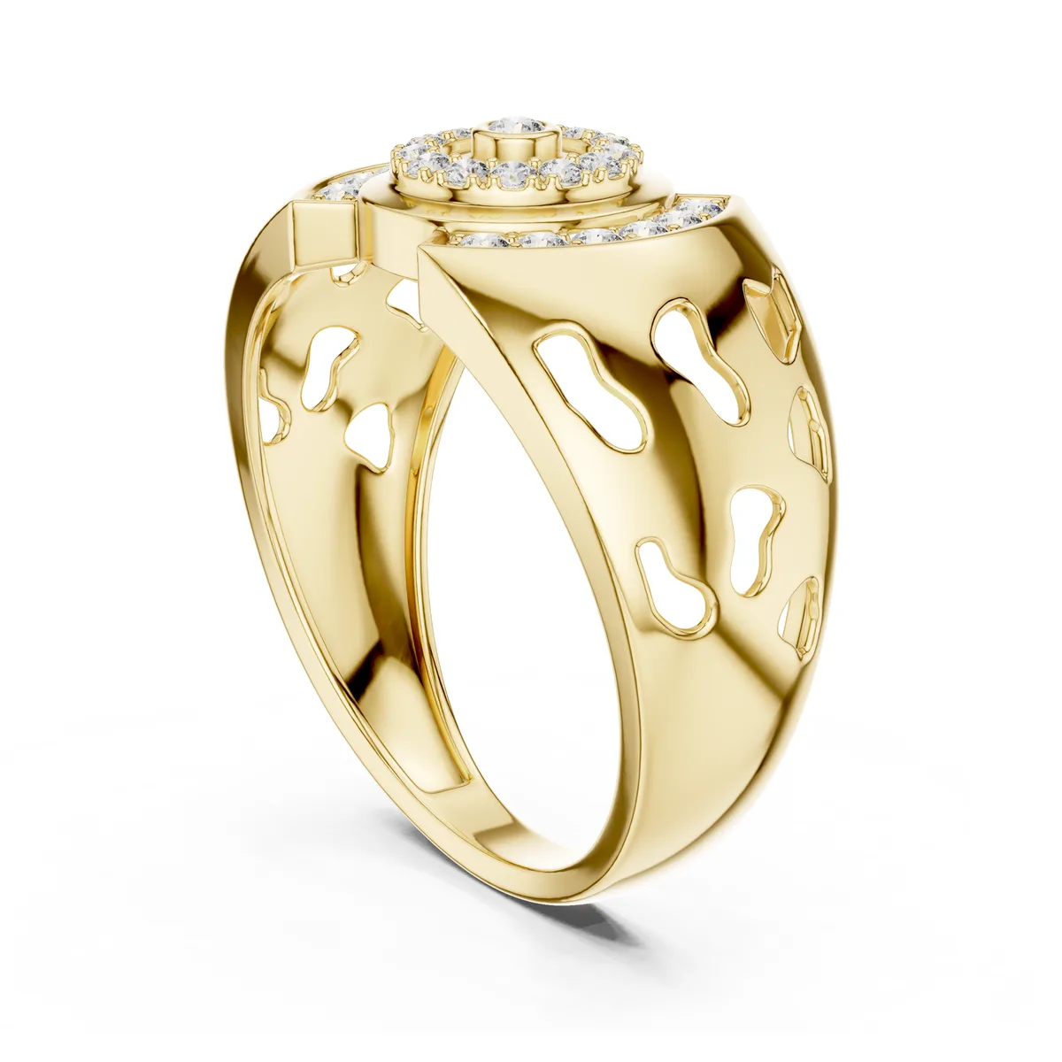 Cut-Out Dome Diamond Ring in yellow gold