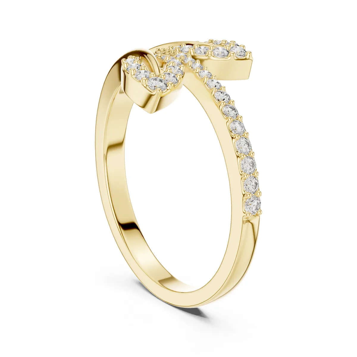 Pavé Wave Diamond Ring in yellow gold