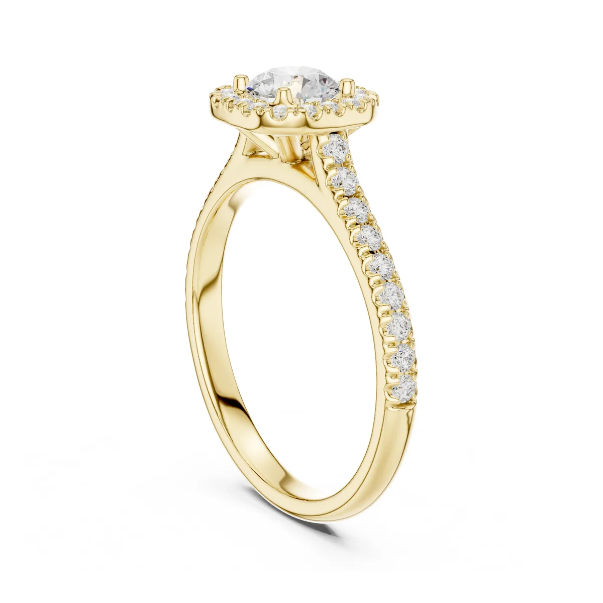 Round Halo Diamond Engagement Ring in yellow gold