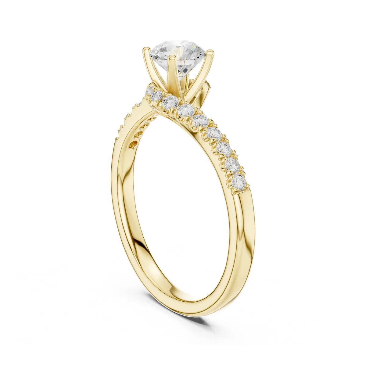 Twist Pavé Solitaire Diamond Ring in yellow gold