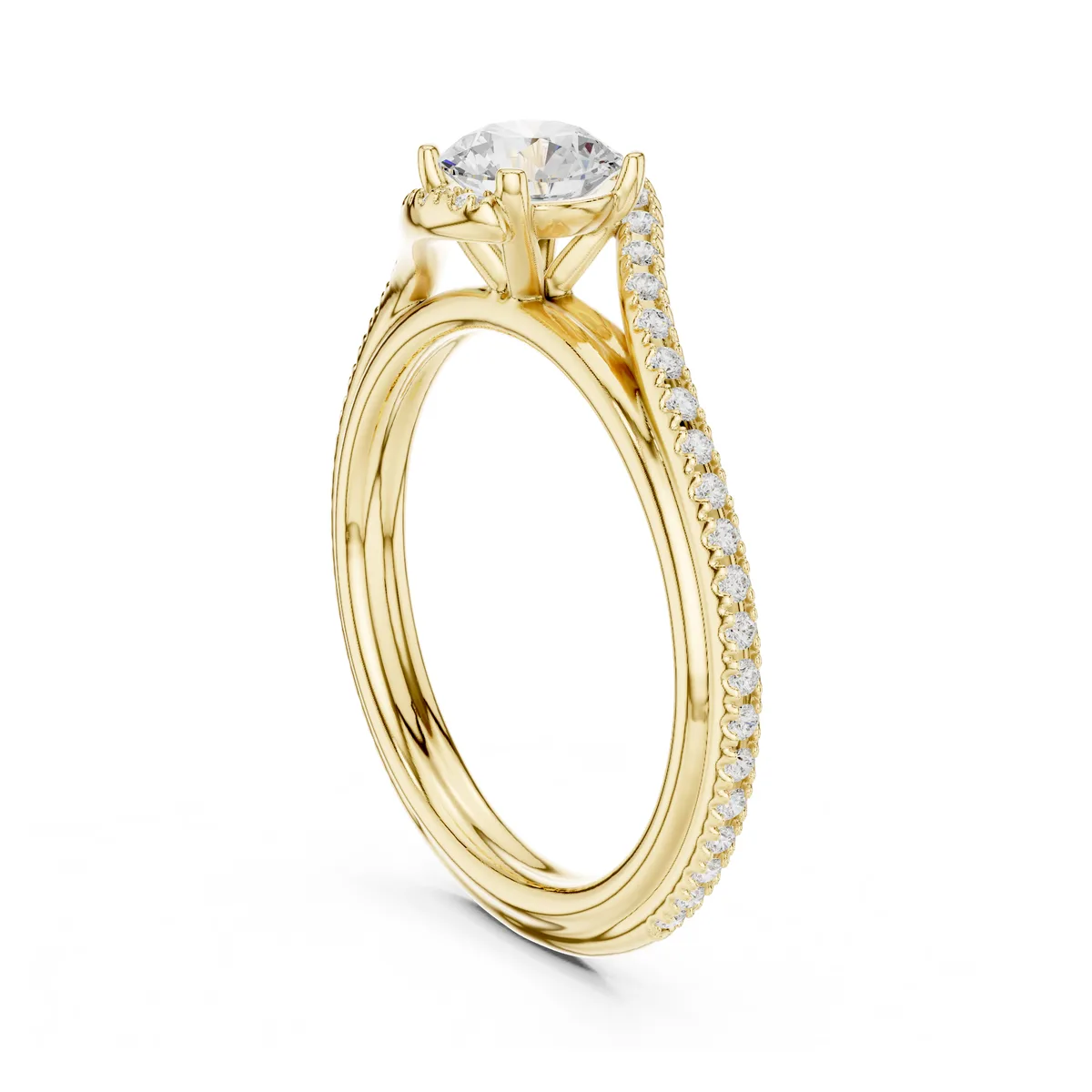 Classic Pavé Solitaire Diamond Ring in yellow gold