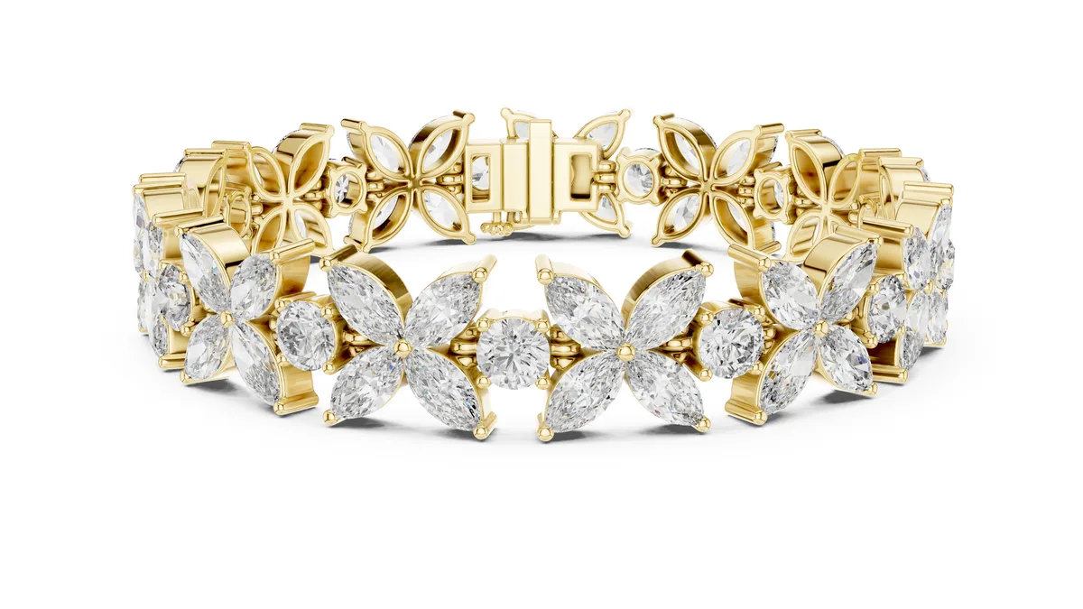 Marquise Flower Statement Bracelet Lab Grown Diamond in yellow gold