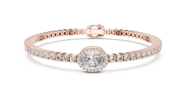 Halo Centre Tennis Bracelet Lab Grown Diamond in rose gold