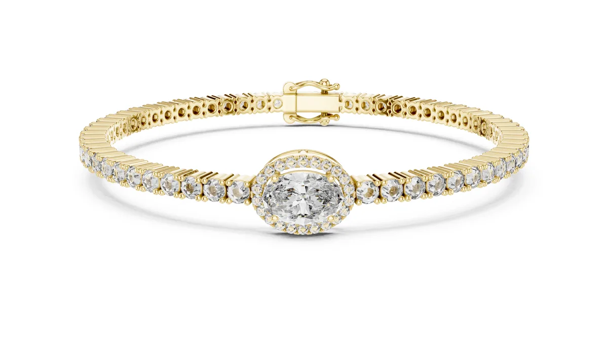 Halo Centre Tennis Bracelet Lab Grown Diamond in yellow gold