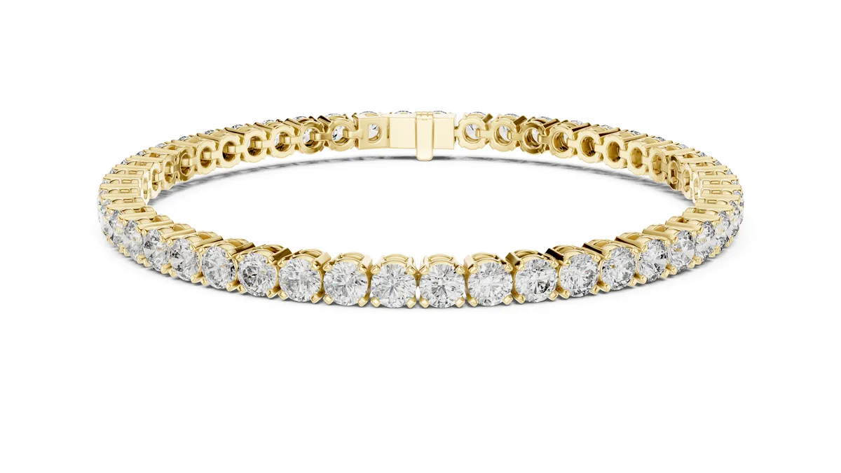 Four Prong Round Tennis Bracelet Lab Grown Diamond in yellow gold