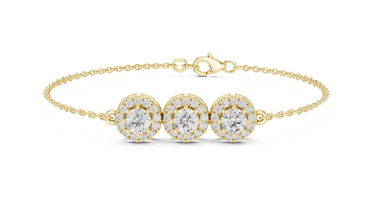 Cluster Station Chain Bracelet Lab Grown Diamond in yellow gold