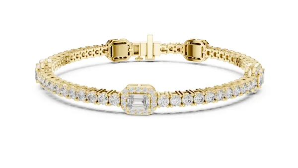 Emerald Cut Accent Tennis Bracelet Lab Grown Diamond in yellow gold