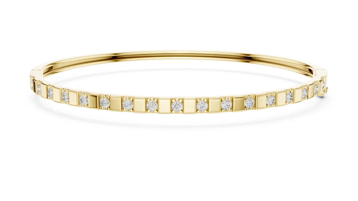 Princess Station Bangle Lab Grown Diamond in yellow gold