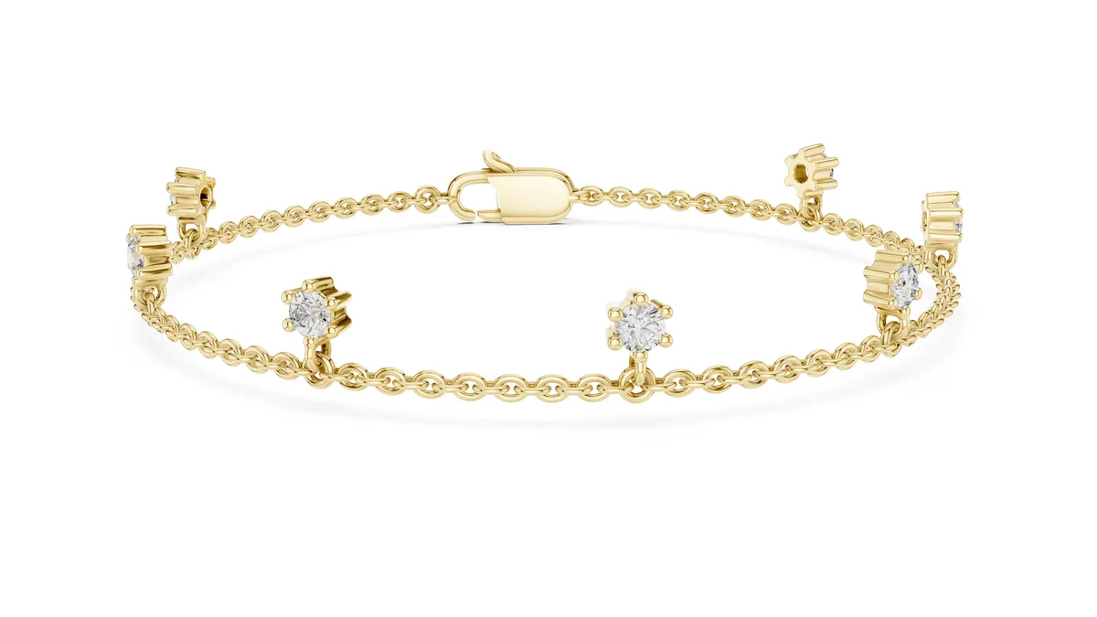 Floating Star Chain Bracelet Lab Grown Diamond in yellow gold