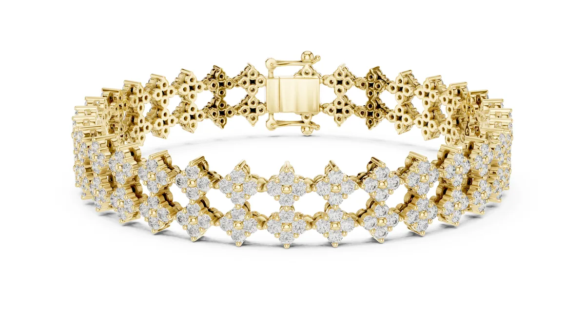 Art Deco Lattice Bracelet Lab Grown Diamond in yellow gold