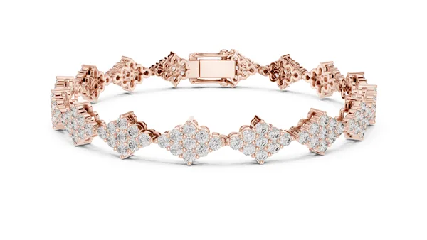 Pave Kite Link Bracelet Lab Grown Diamond in rose gold