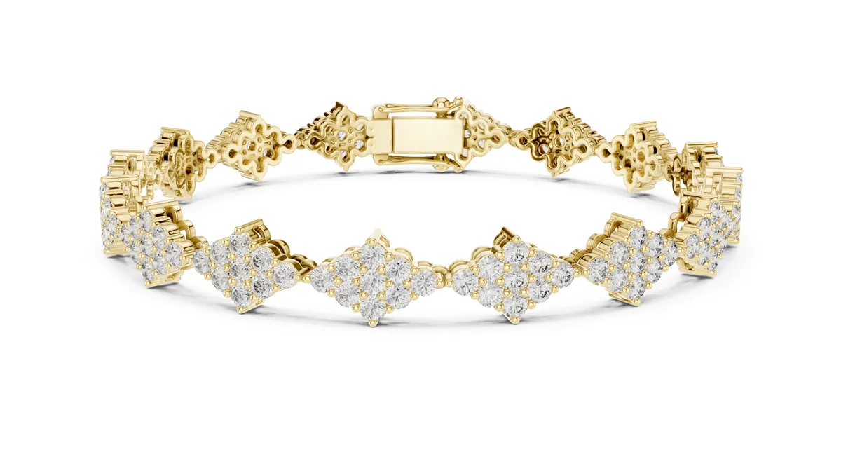 Pave Kite Link Bracelet Lab Grown Diamond in yellow gold