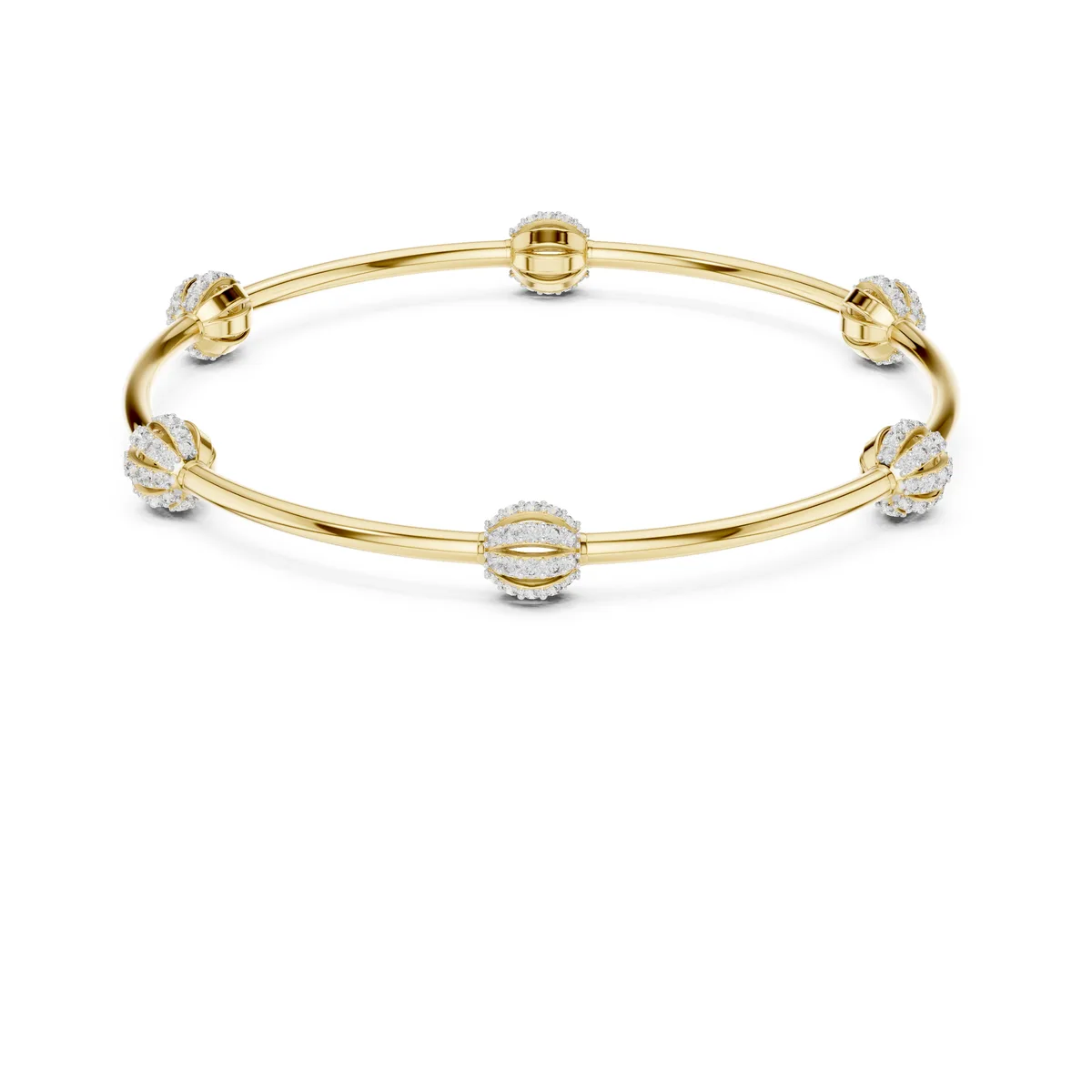 Pave Bead Station Bangle Lab Grown Diamond in yellow gold