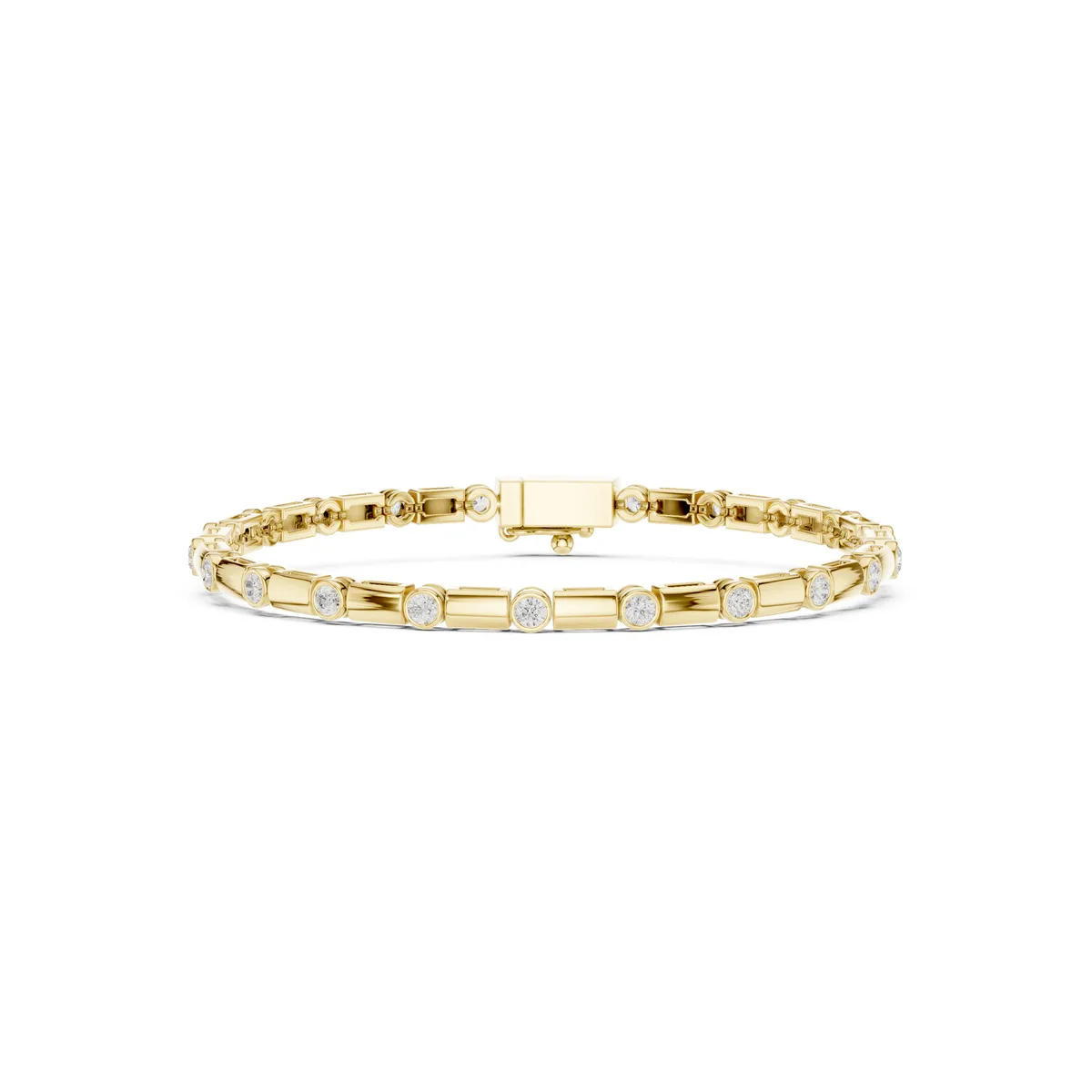 Baguette Round Station Bracelet Lab Grown Diamond in yellow gold