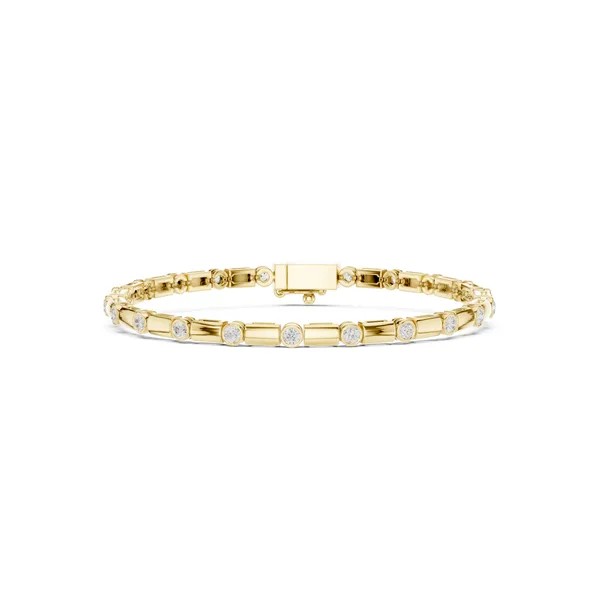 Baguette Round Station Bracelet Lab Grown Diamond in yellow gold