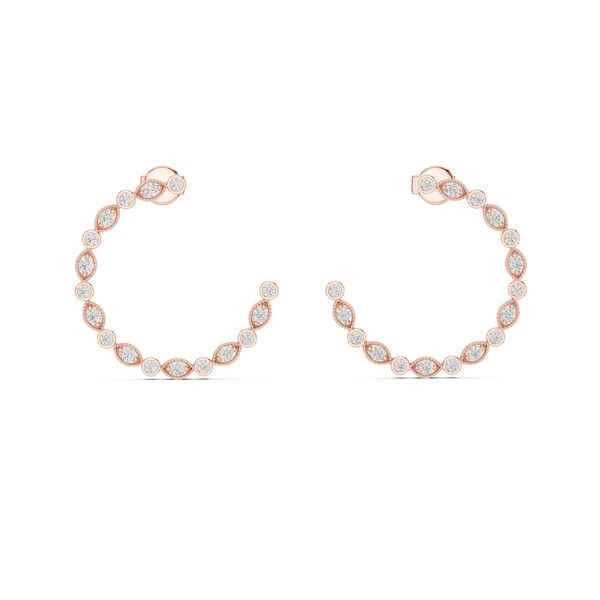 Dainty Bezel Open Hoop Lab Grown Diamond Earrings in rose gold