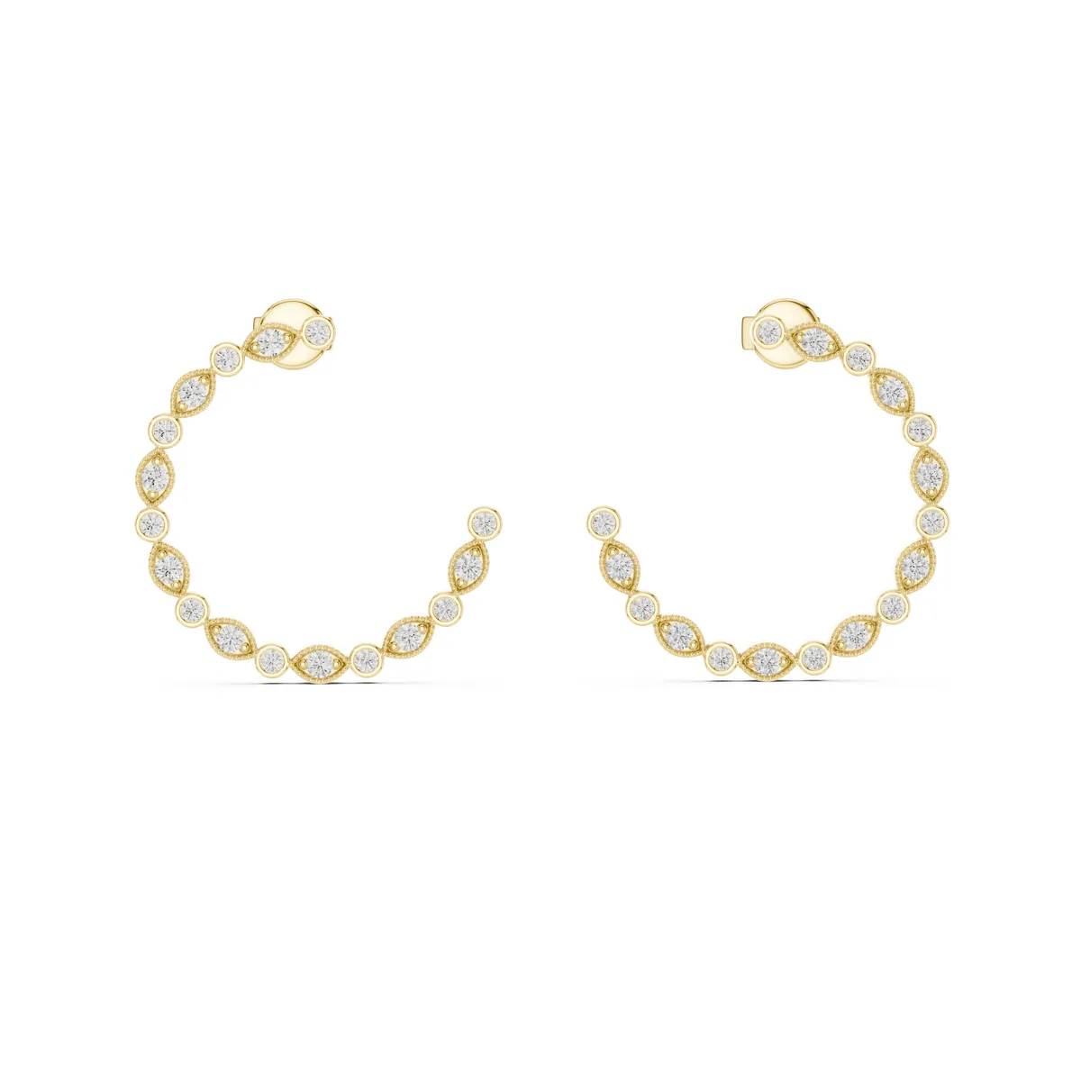 Dainty Bezel Open Hoop Lab Grown Diamond Earrings in yellow gold