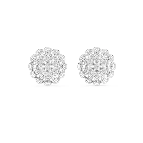 Filigree Flower Stud Lab Grown Diamond Earrings in white gold
