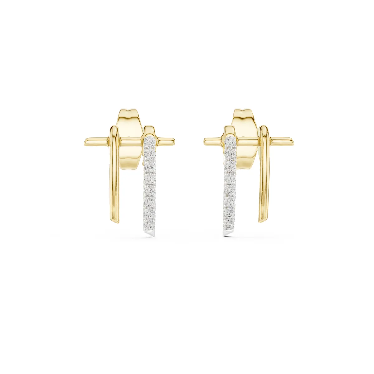 Pave Bar Stud Lab Grown Diamond Earrings in yellow gold