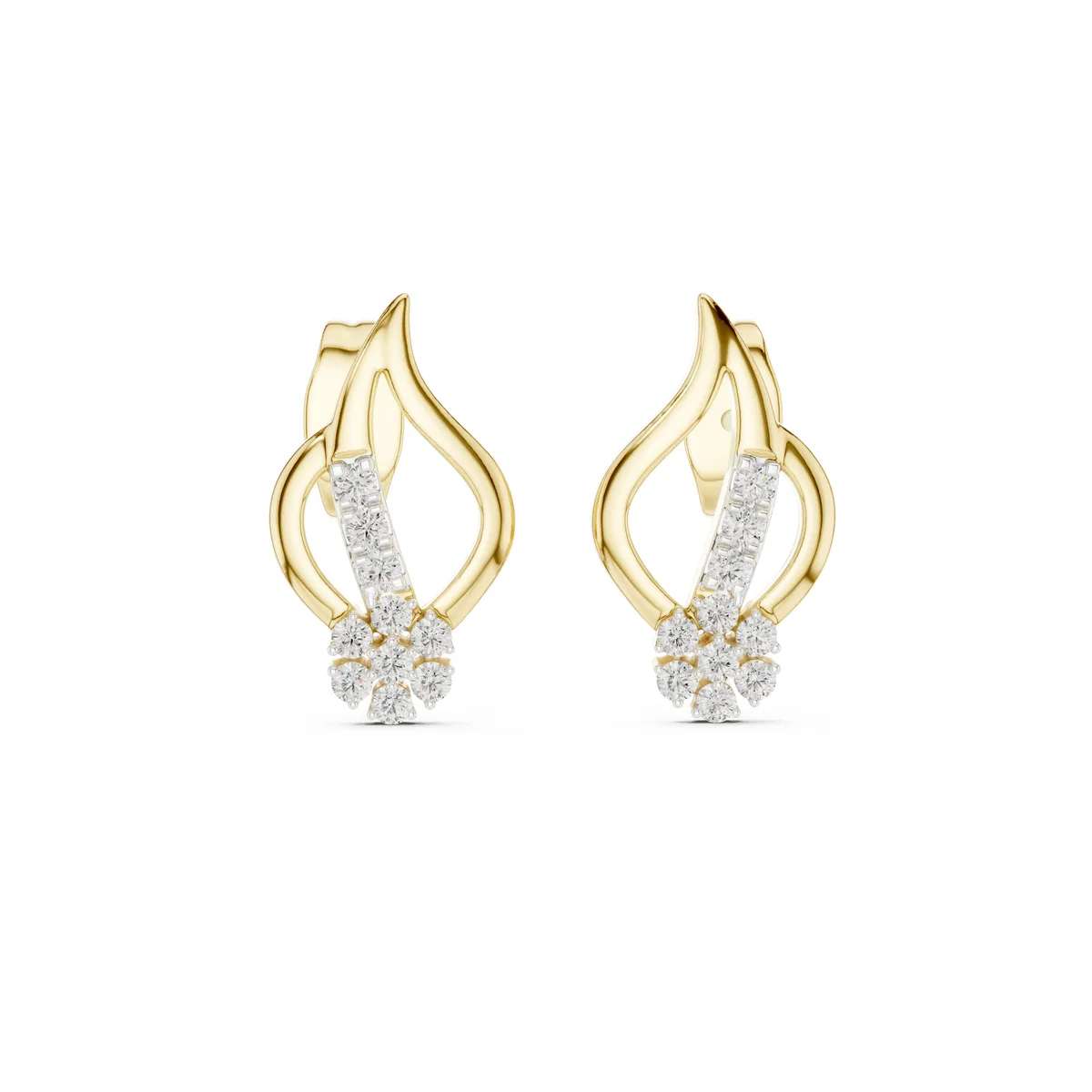 Flame Pave Stud Lab Grown Diamond Earrings in yellow gold