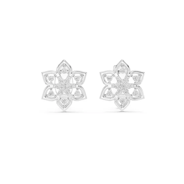 Lotus Flower Stud Lab Grown Diamond Earrings in white gold