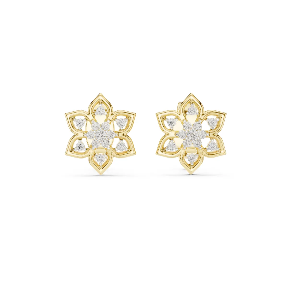 Lotus Flower Stud Lab Grown Diamond Earrings in yellow gold