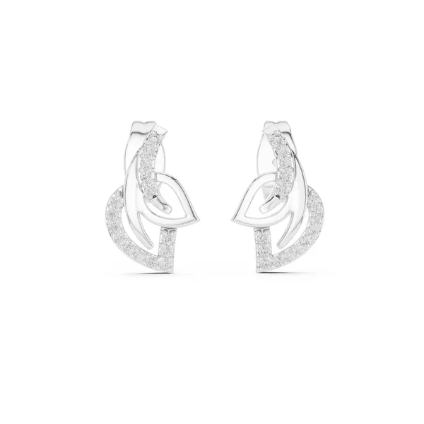 Swirl Leaf Pave Stud Lab Grown Diamond Earrings in white gold