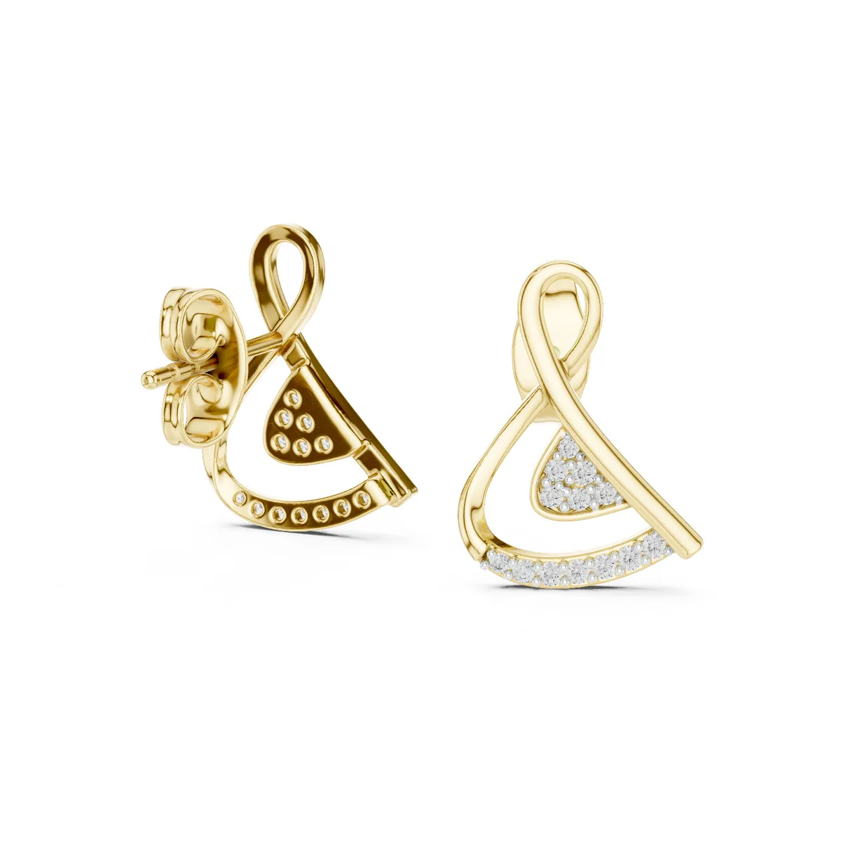 Infinity Ribbon Stud Lab Grown Diamond Earrings in yellow gold
