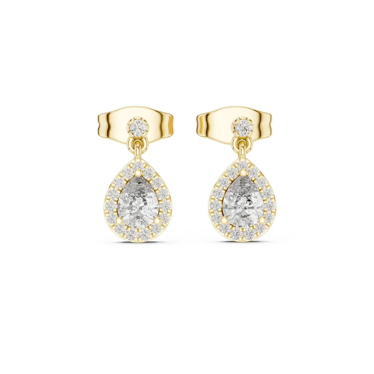 Round Halo Drop Stud Lab Grown Diamond Earrings in yellow gold