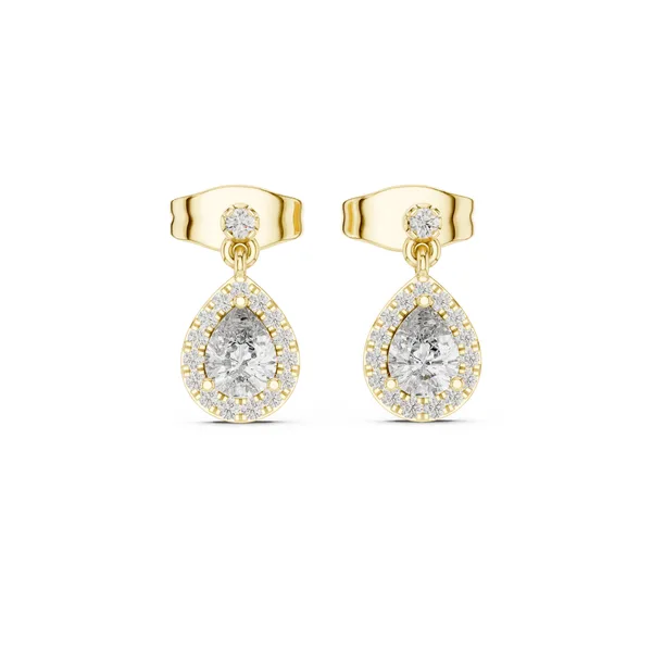 Round Halo Drop Stud Lab Grown Diamond Earrings in yellow gold