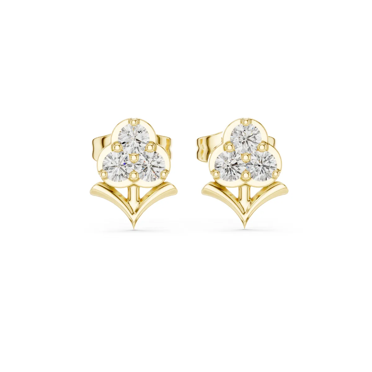 Trio Cluster Stud Lab Grown Diamond Earrings in yellow gold