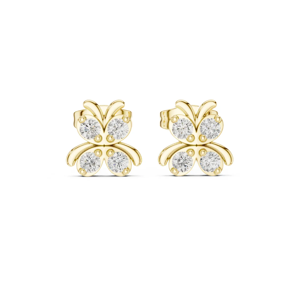 Butterfly Cluster Stud Lab Grown Diamond Earrings in yellow gold