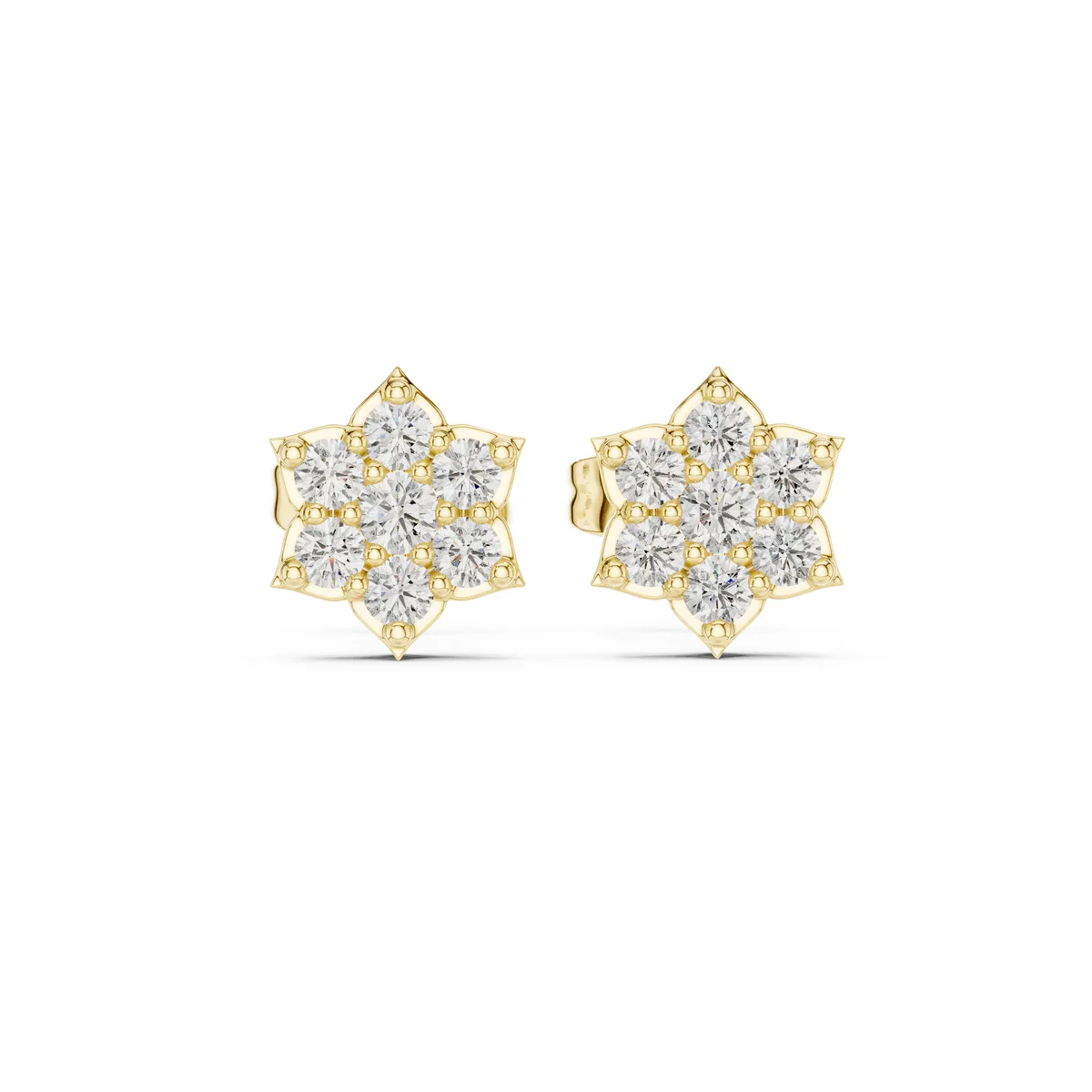 Starflower Cluster Stud Lab Grown Diamond Earrings in yellow gold