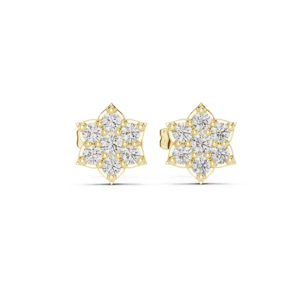 Starflower Cluster Stud Lab Grown Diamond Earrings in yellow gold