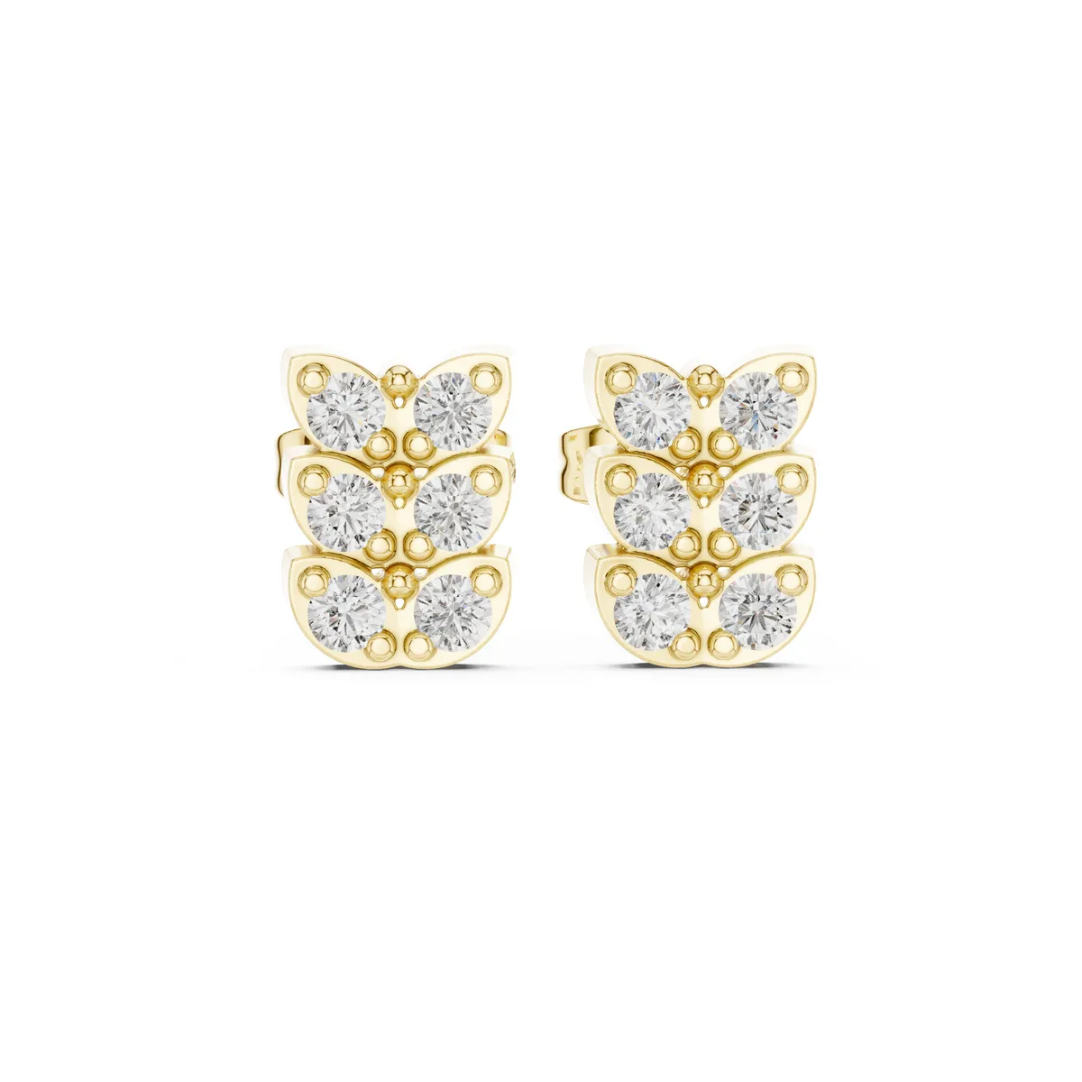Stacked Wing Cluster Stud Lab Grown Diamond Earrings in yellow gold