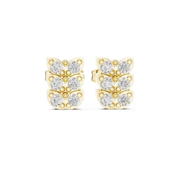 Stacked Wing Cluster Stud Lab Grown Diamond Earrings in yellow gold