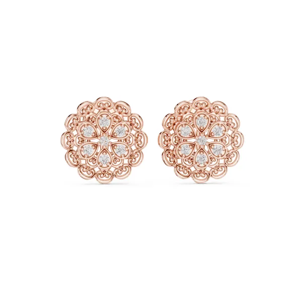 Vintage Filigree Cluster Stud Lab Grown Diamond Earrings in rose gold
