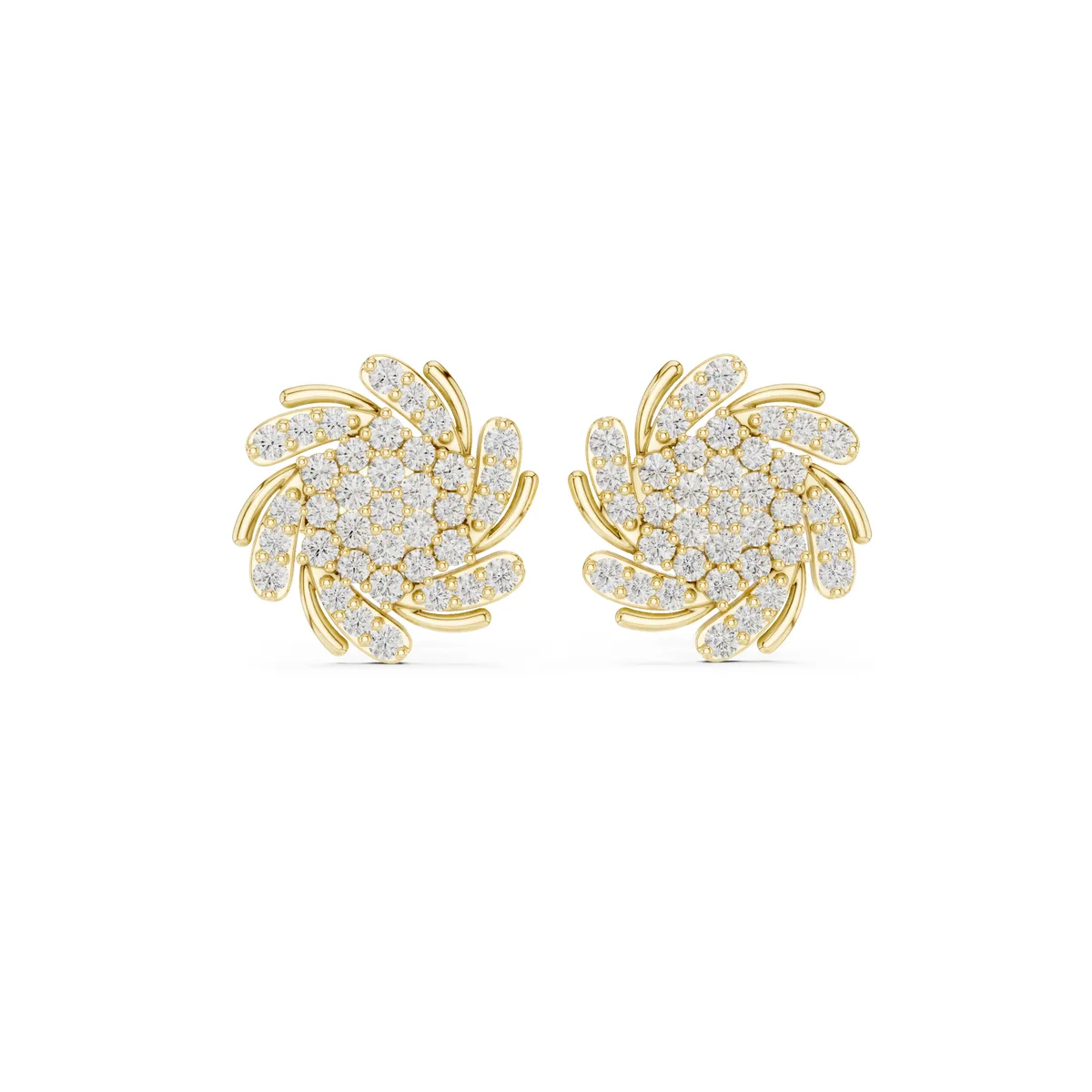 Pinwheel Pave Stud Lab Grown Diamond Earrings in yellow gold